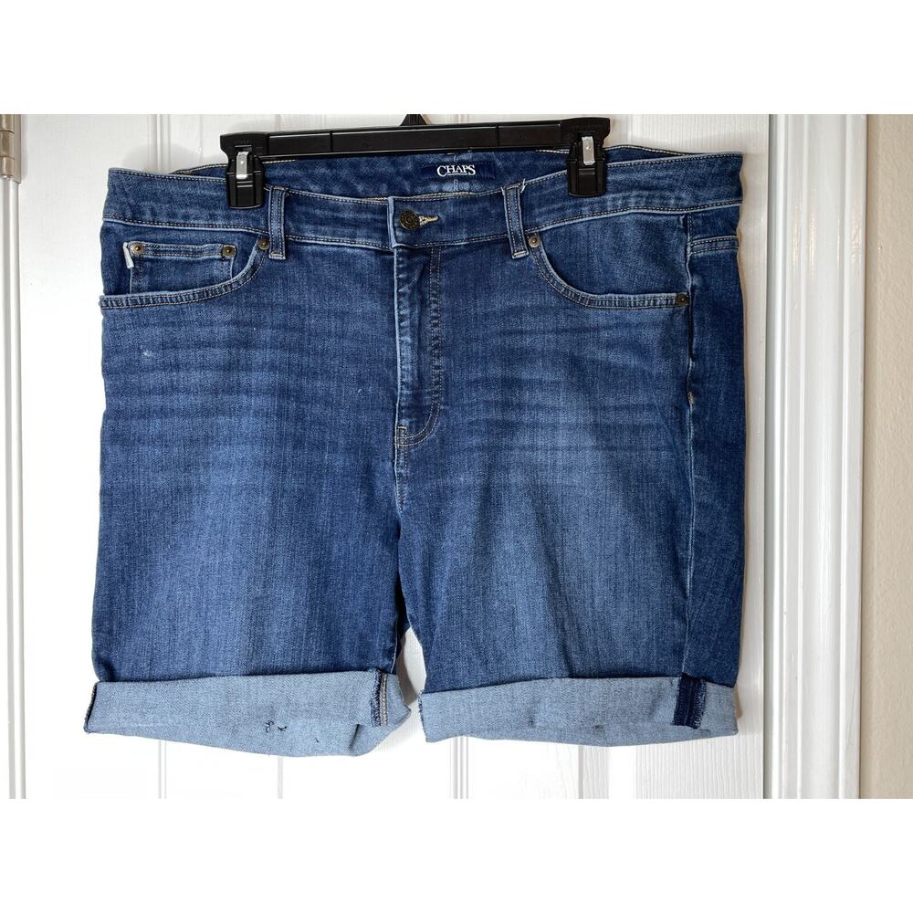 Chaps Womens Stretch Denim Jean Shorts Plus Size 18W Cuffed 7" Inseam
